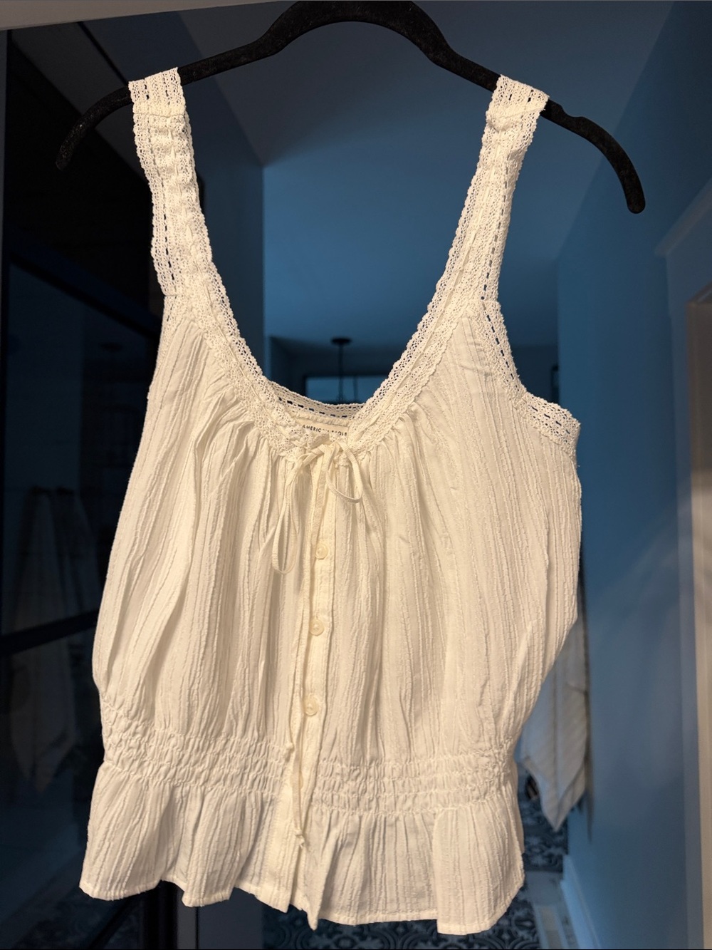 White Lace-Trim Button Front Tank Top